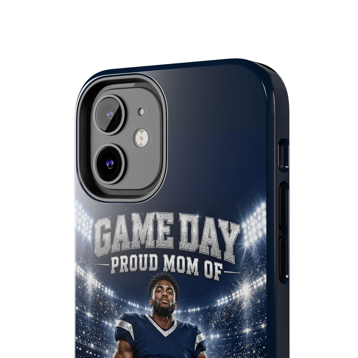 Personalized Game Day Proud Mom Photo Phone Case – Navy & Silver
