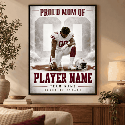 Proud Mom football framed poster – Burgundy Kneeling Player lifestyle preview