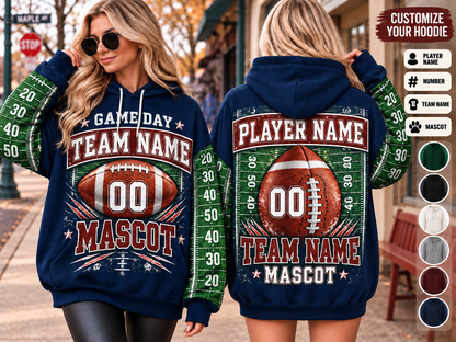 Game Day Football Hoodie Tee — Custom Team Name & Mascot (Number 00)