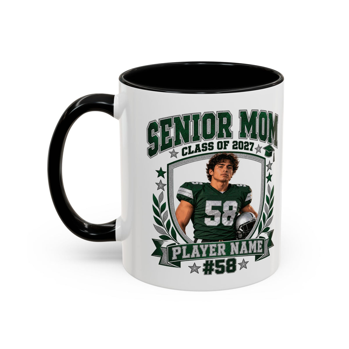 Personalized Senior Mom Class of 2027 Photo Mug – Custom Football Player Name & Number