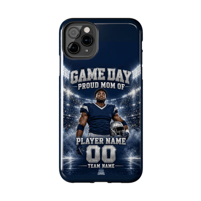 Personalized Game Day Proud Mom Photo Phone Case – Navy & Silver