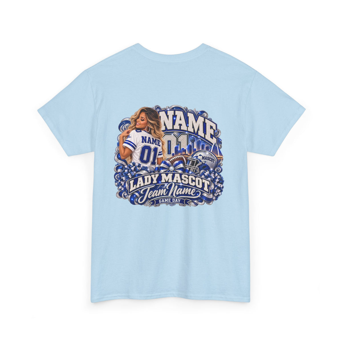 Personalized Football Mom Shirt – Custom Player Name, Number & Team Name – Lady Mascot Game Day Mom Tee – Glitter Effect