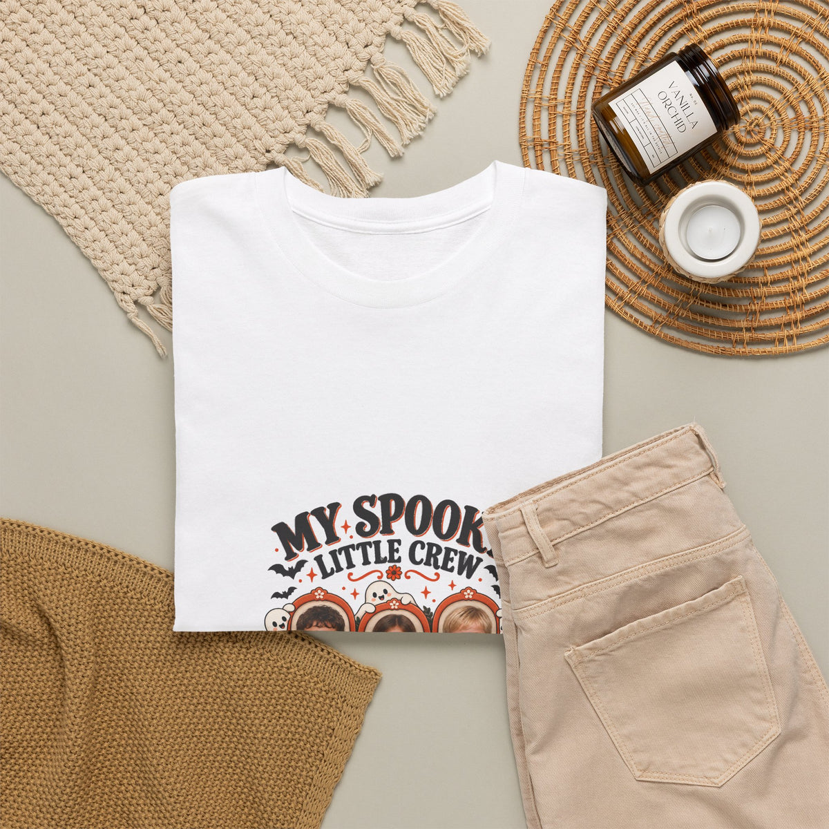 MY SPOOKY LITTLE CREW – Personalized Halloween Mom Photo T-Shirt – 3 Kids Photos & Names