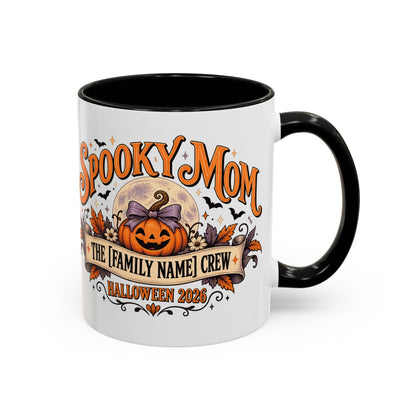 Personalized Spooky Mom Halloween Mug, Custom Family Name Coffee Cup, Halloween Mom Gift, Pumpkin Mug, Fall Gift for Mom