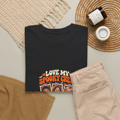 LOVE MY SPOOKY CREW – Personalized Halloween Mom Photo T-Shirt – 3 Kids Photos & Names