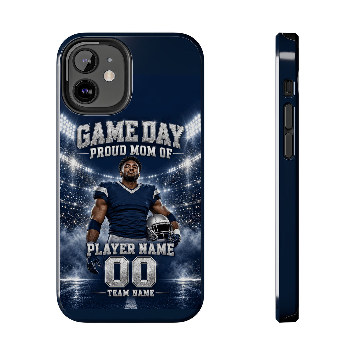 Personalized Game Day Proud Mom Photo Phone Case – Navy & Silver