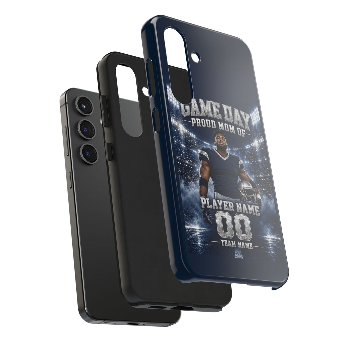 Personalized Game Day Proud Mom Photo Phone Case – Navy & Silver