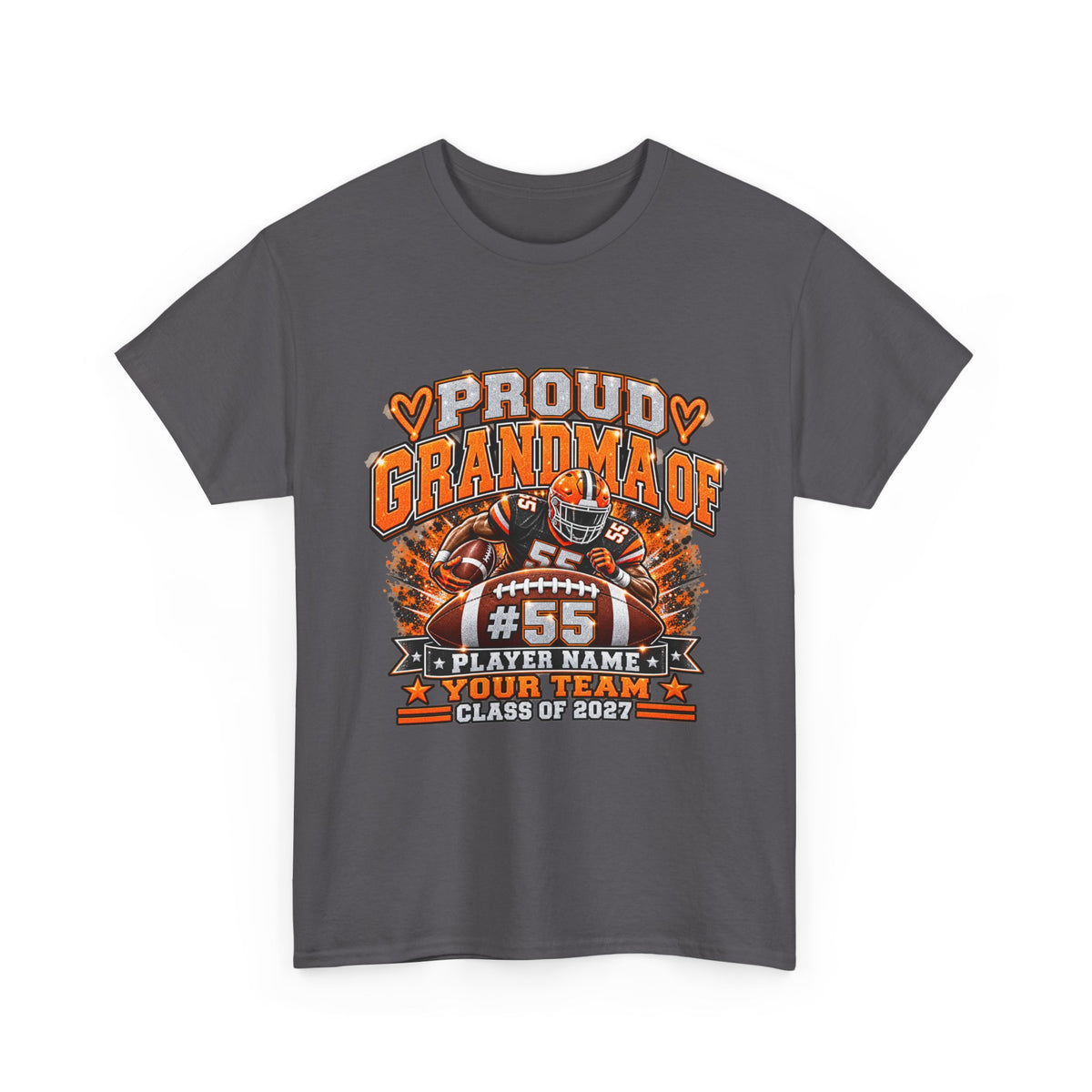 Personalized Football Grandma Shirt  Custom Player Photo, Name & Number, Glitter Effect Proud Grandma Game Day Tee