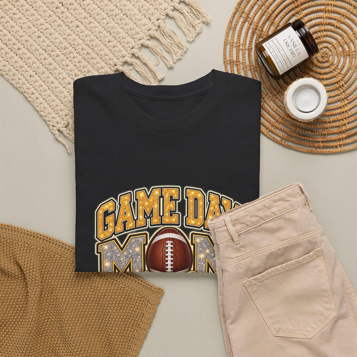 Personalized Game Day Mom Football Shirt – Gold Silver Leopard Bow, Custom Player Name Number & Team