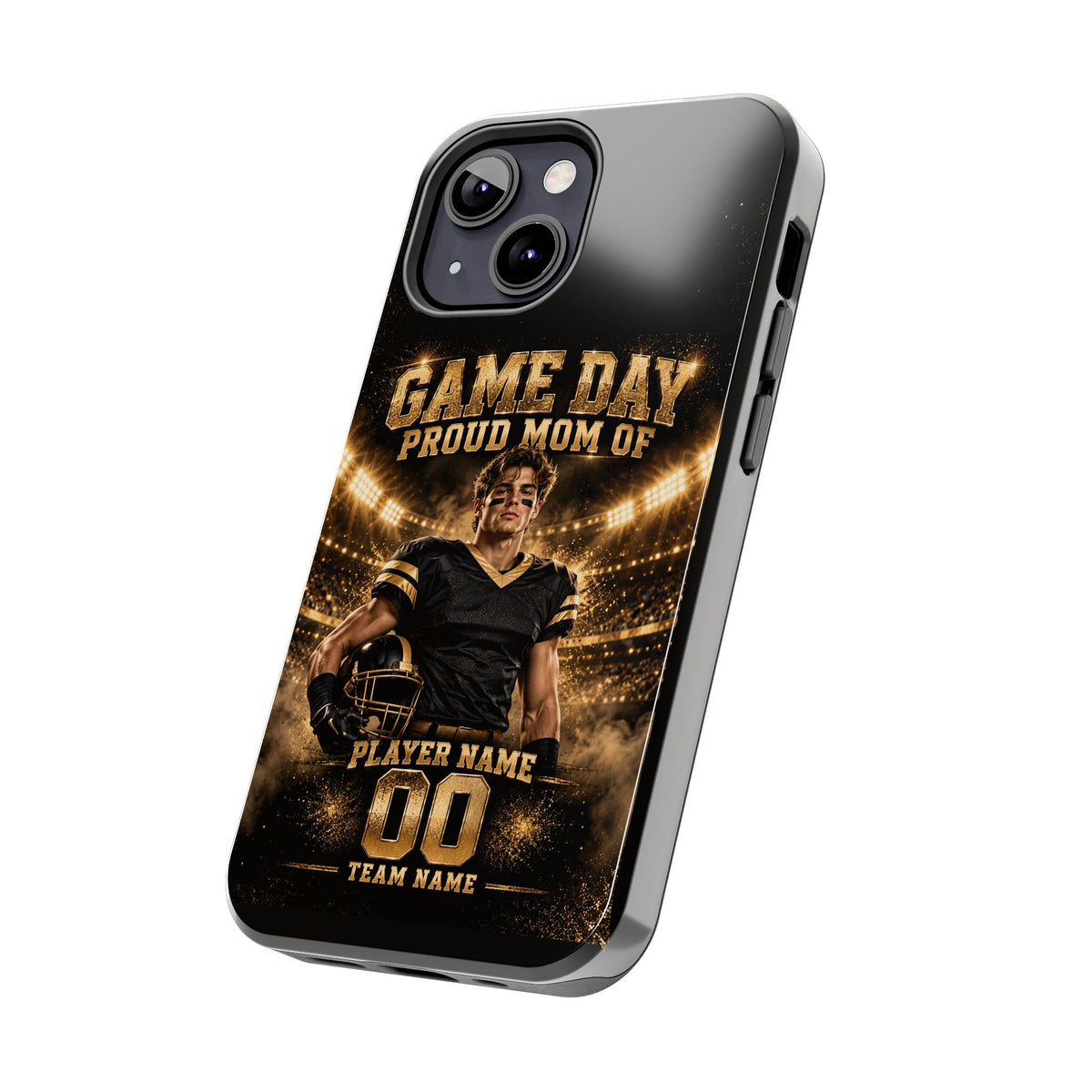 Personalized Game Day Proud Mom Photo Phone Case – Black & Gold