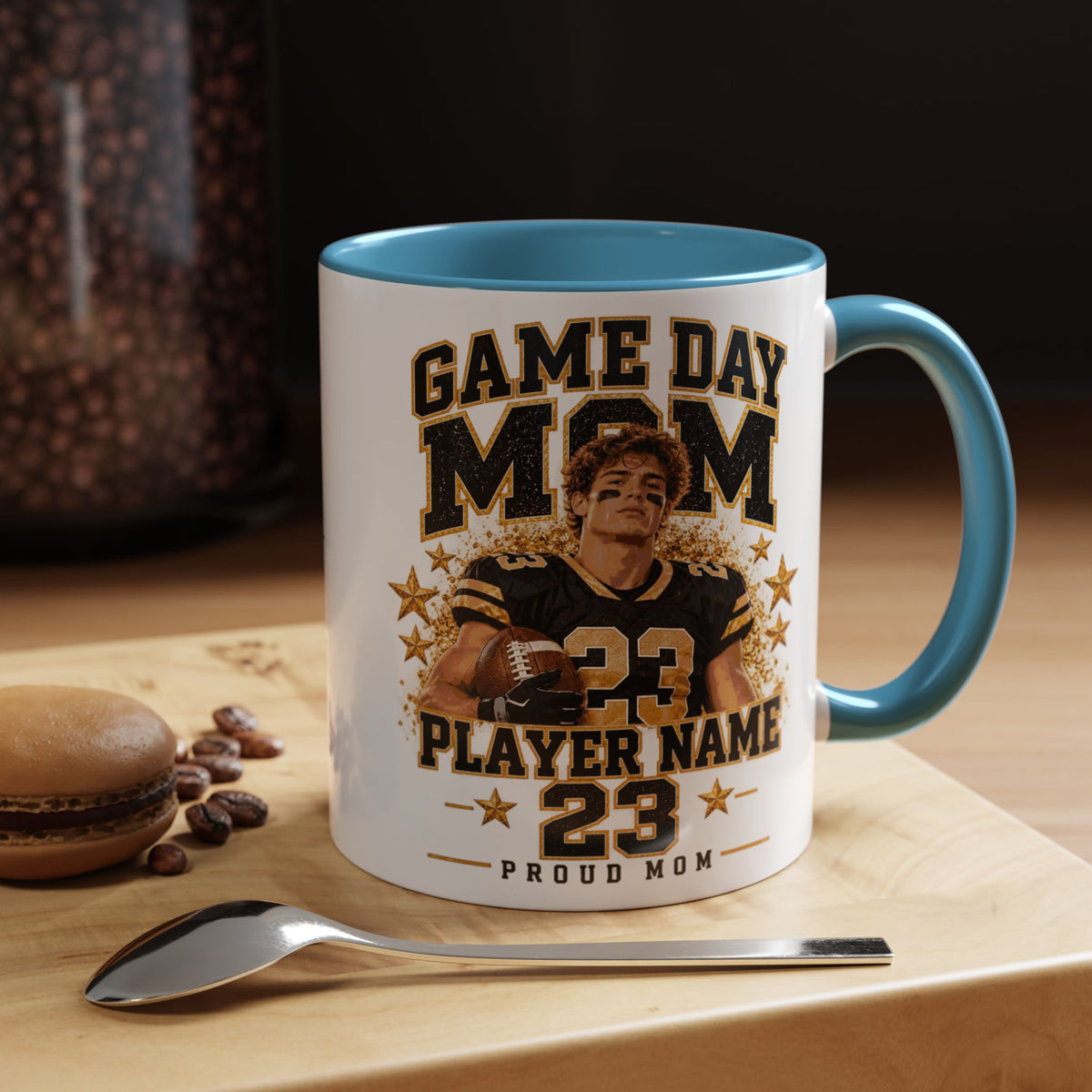 Personalized Game Day Mom Photo Mug – Custom Football Player Name & Number