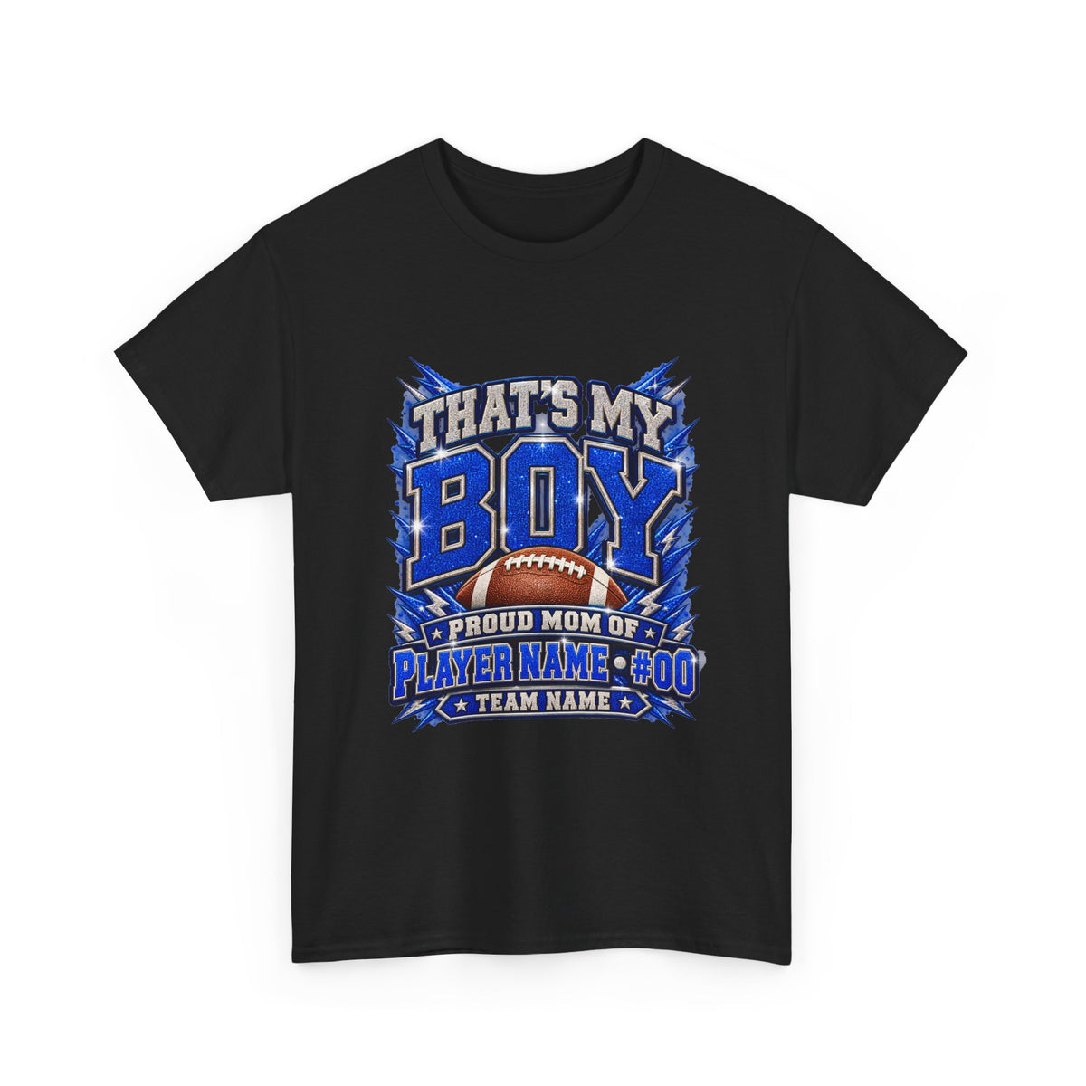 Personalized That's My Boy Football Mom Shirt – Blue Silver, Proud Mom of, Custom Player Name Number & Team