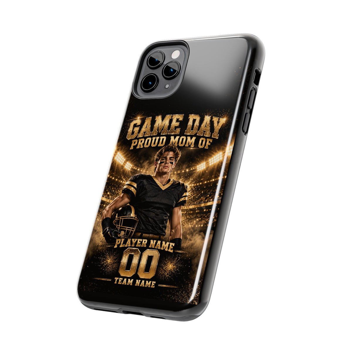 Personalized Game Day Proud Mom Photo Phone Case – Black & Gold