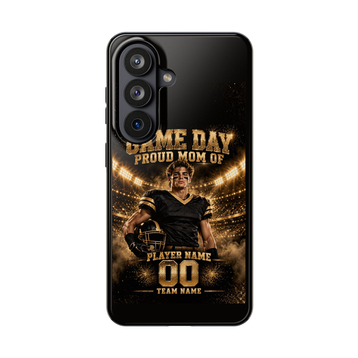 Personalized Game Day Proud Mom Photo Phone Case – Black & Gold