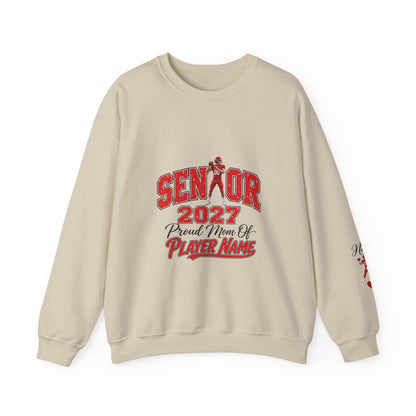 Personalized Senior Mom 2027 Sweatshirt — Quarterback Photo & Sleeve Heart