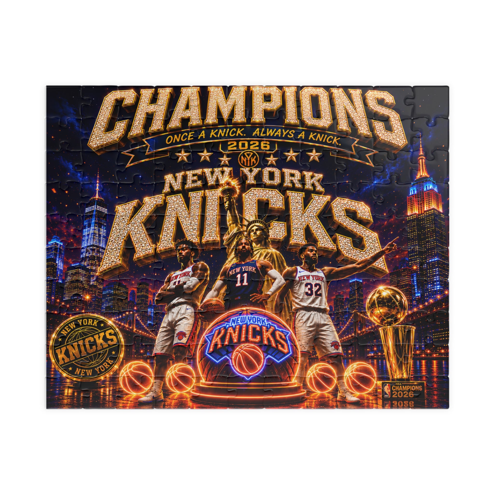 New York Knicks Champions 2026 Basketball Puzzle — 110/252/520/1014-Piece Fan Jigsaw