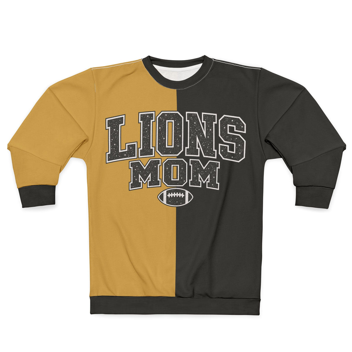 Personalized Lions Mom Two Tone Sweatshirt – Black & Gold, Custom Player Name Number