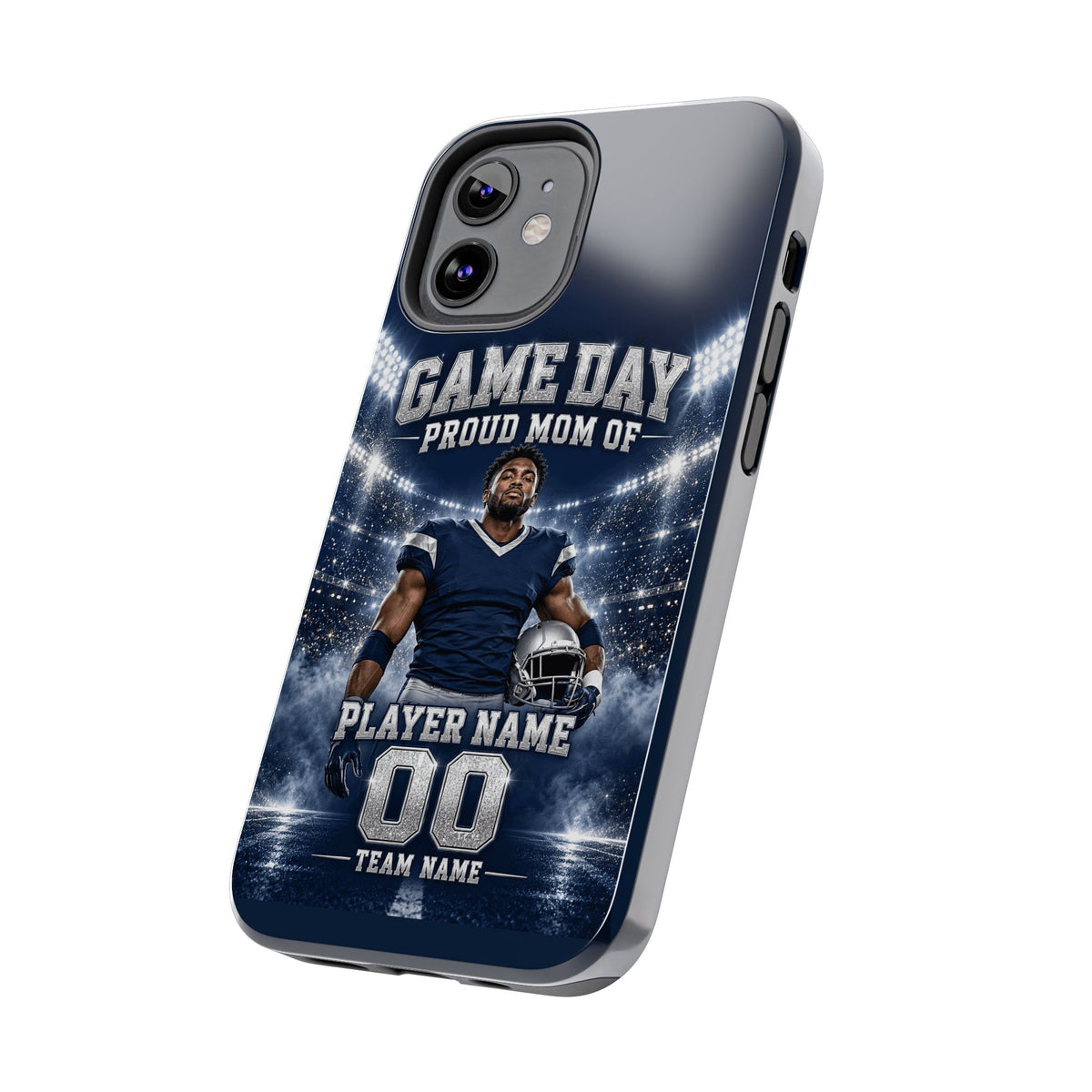 Personalized Game Day Proud Mom Photo Phone Case – Navy & Silver