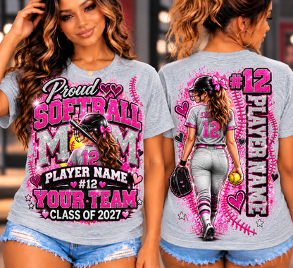 Personalized Softball Mom Shirt, Custom Player Name Number Team, Proud Softball Mom Tee, Class of 2027, Game Day Mom Gift