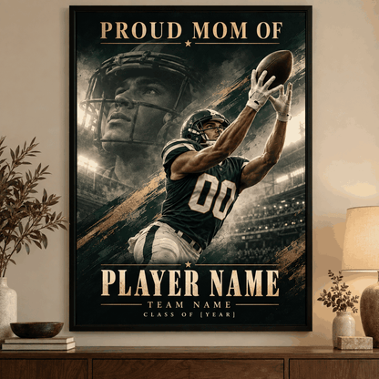Proud Mom football framed poster – Green Portrait & Action lifestyle preview