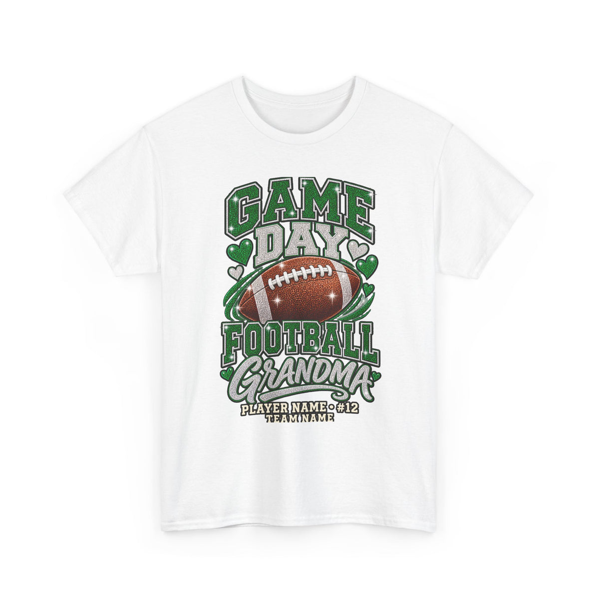 Personalized Game Day Football Grandma Shirt — Emerald Silver