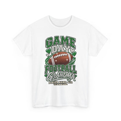 Personalized Game Day Football Grandma Shirt — Emerald Silver