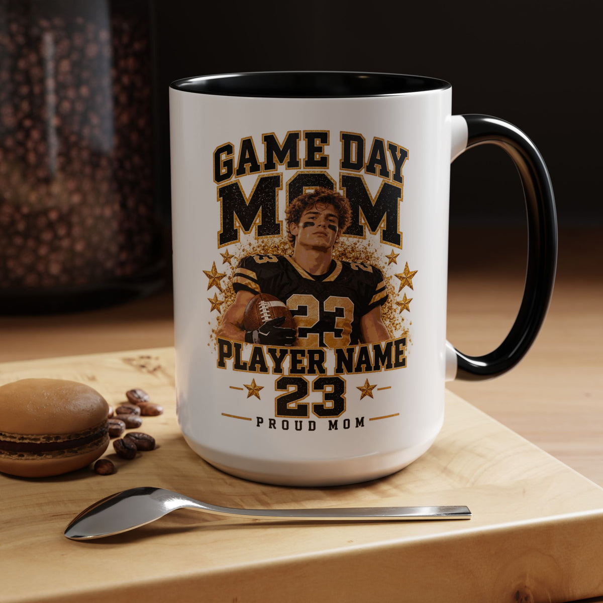 Personalized Game Day Mom Photo Mug – Custom Football Player Name & Number
