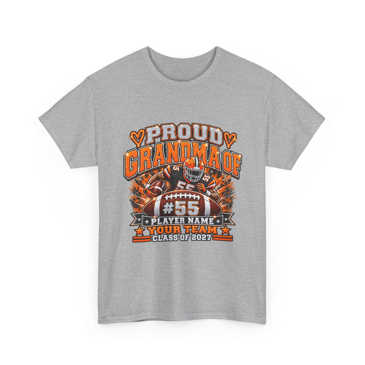 Personalized Football Grandma Shirt  Custom Player Photo, Name & Number, Glitter Effect Proud Grandma Game Day Tee