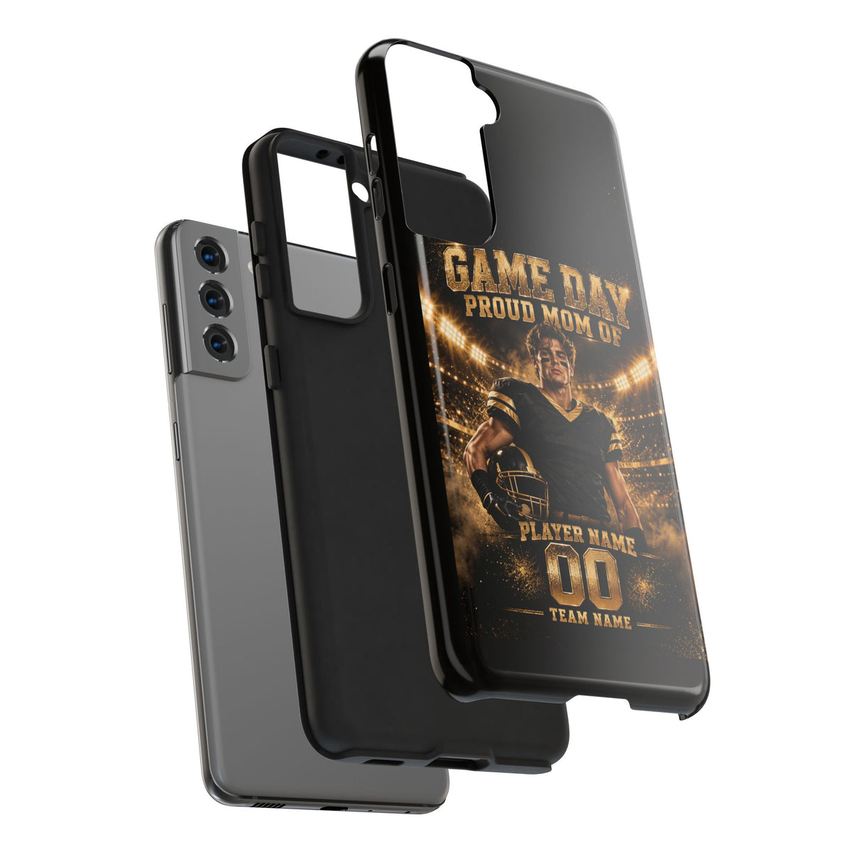 Personalized Game Day Proud Mom Photo Phone Case – Black & Gold