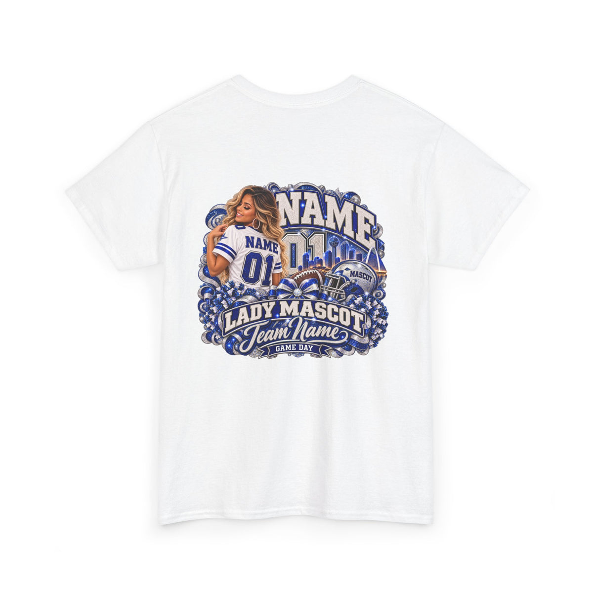 Personalized Football Mom Shirt – Custom Player Name, Number & Team Name – Lady Mascot Game Day Mom Tee – Glitter Effect