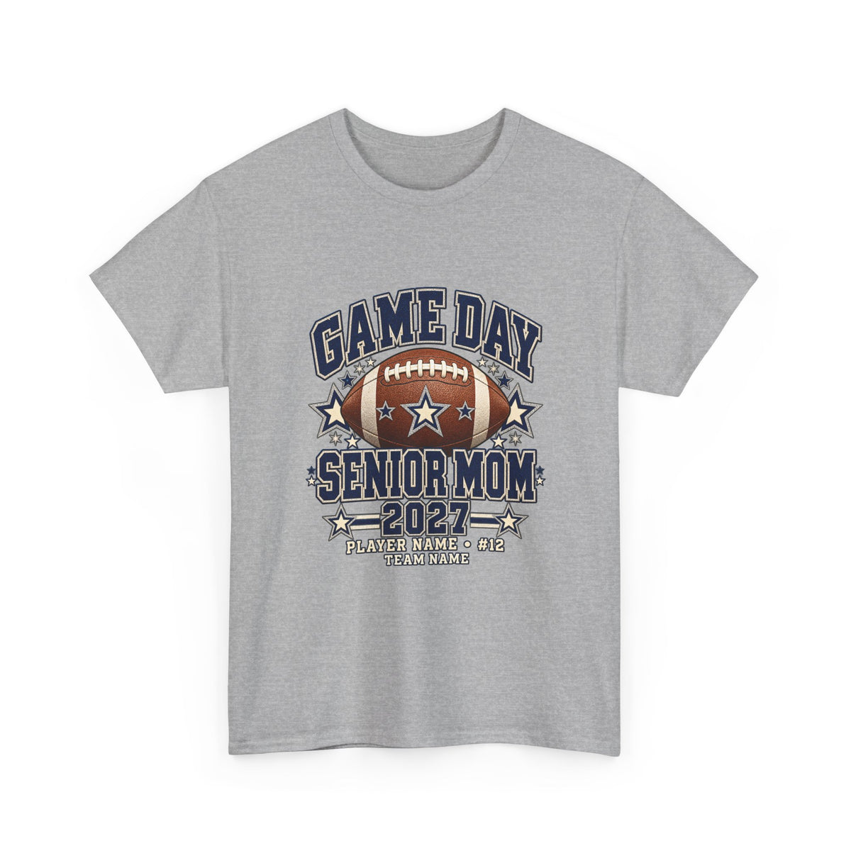 Personalized Game Day Senior Mom Shirt — Navy Silver Custom Year