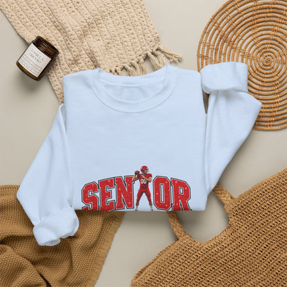 Personalized Senior Mom 2027 Sweatshirt — Quarterback Photo & Sleeve Heart