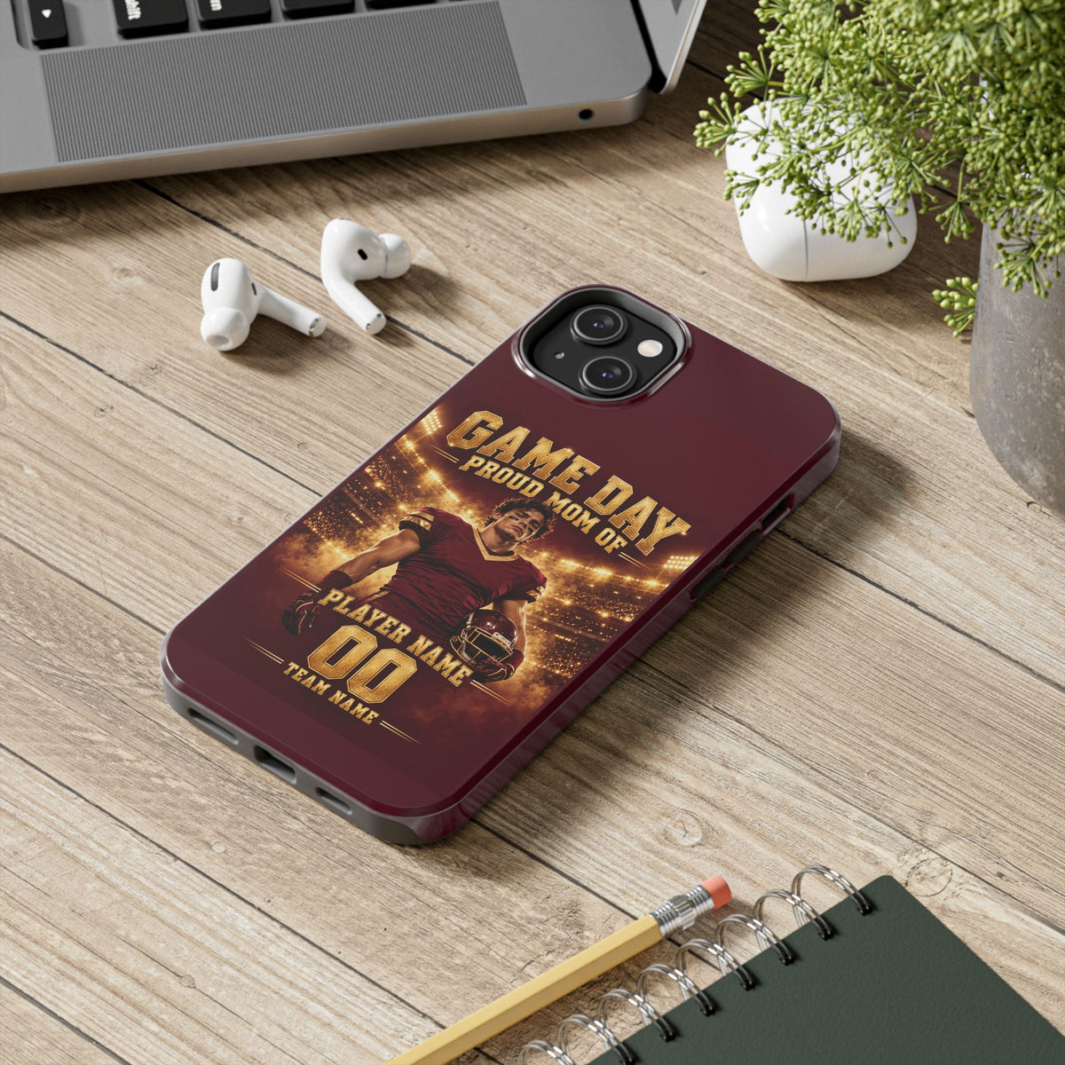 Personalized Game Day Proud Mom Photo Phone Case – Burgundy & Gold