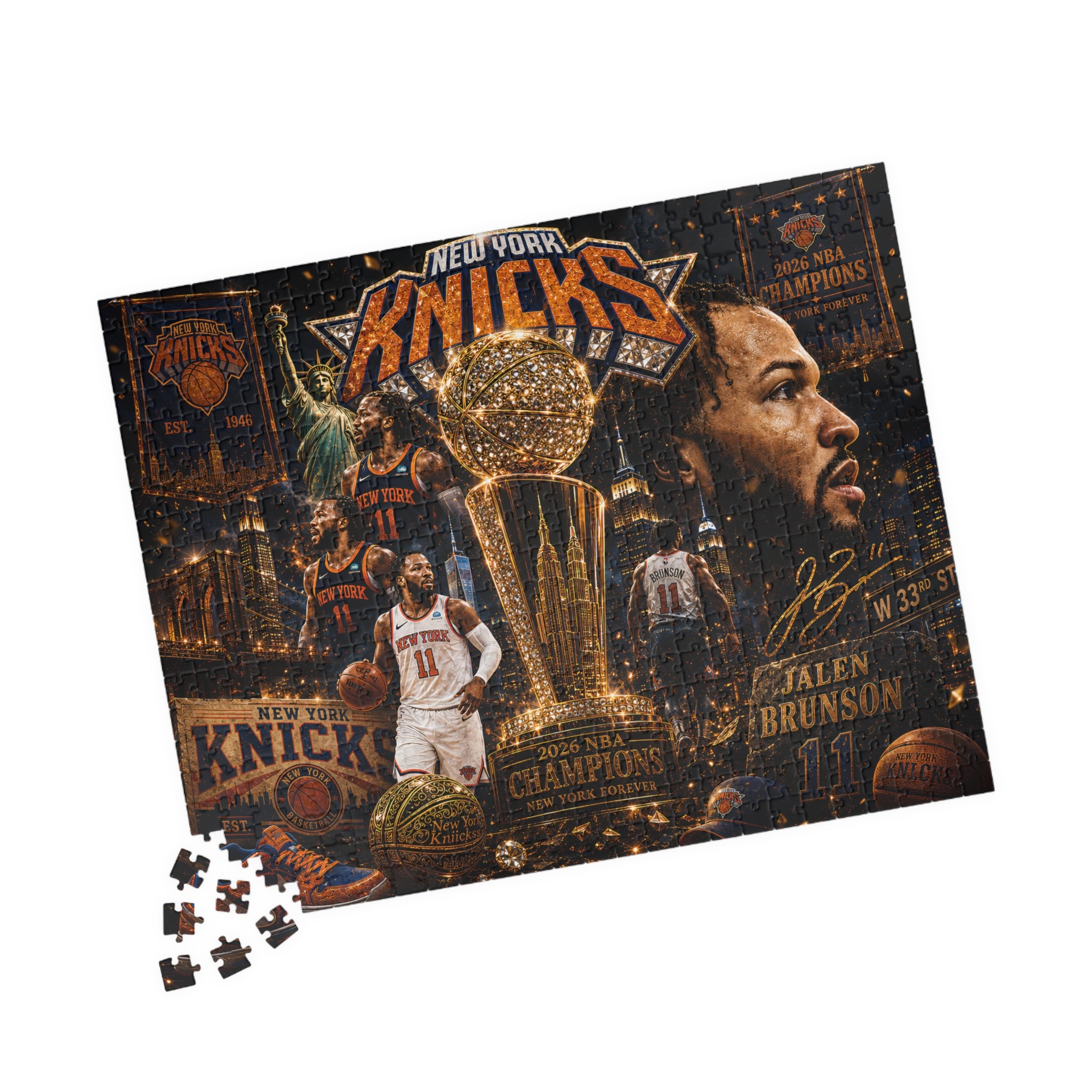 New York Knicks Championship Collage Puzzle — V. Brunson Fan Jigsaw (110/252/520/1014 pcs)