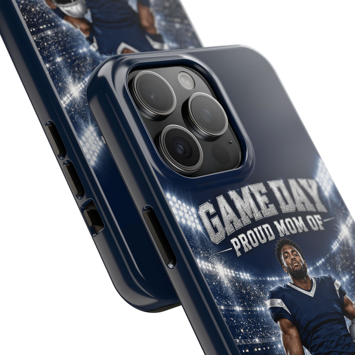 Personalized Game Day Proud Mom Photo Phone Case – Navy & Silver