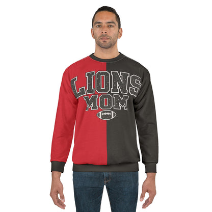 Personalized Lions Mom Two Tone Sweatshirt – Black & Red, Custom Player Name Number