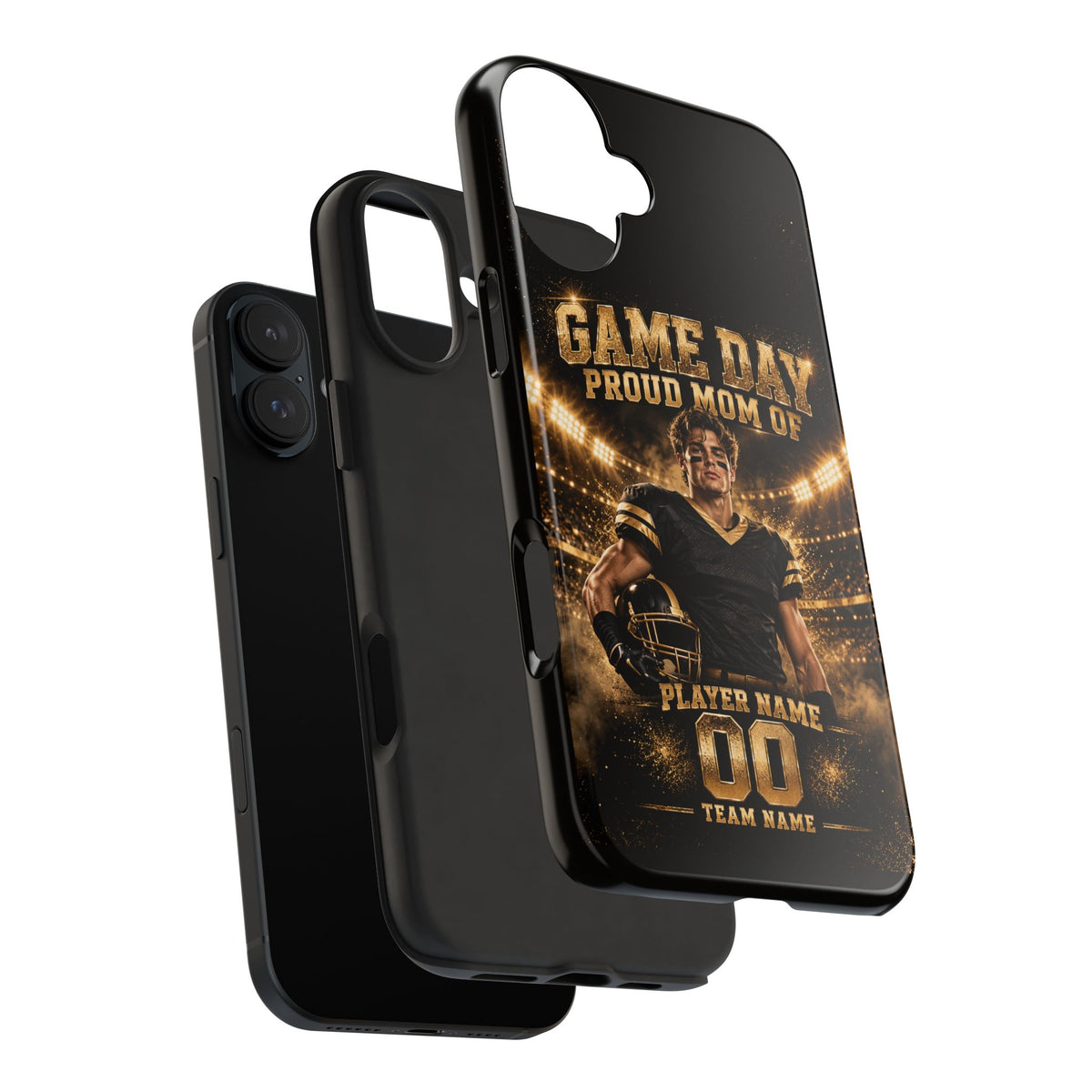 Personalized Game Day Proud Mom Photo Phone Case – Black & Gold