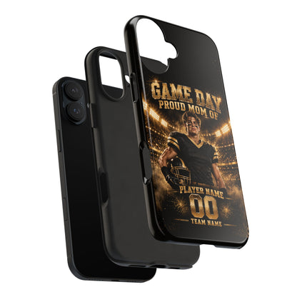 Personalized Game Day Proud Mom Photo Phone Case – Black & Gold