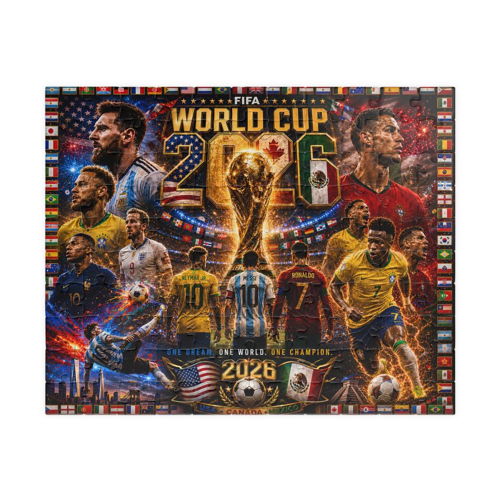 World Cup 2026 Soccer Collage Puzzle — FIFA Tournament Poster Jigsaw