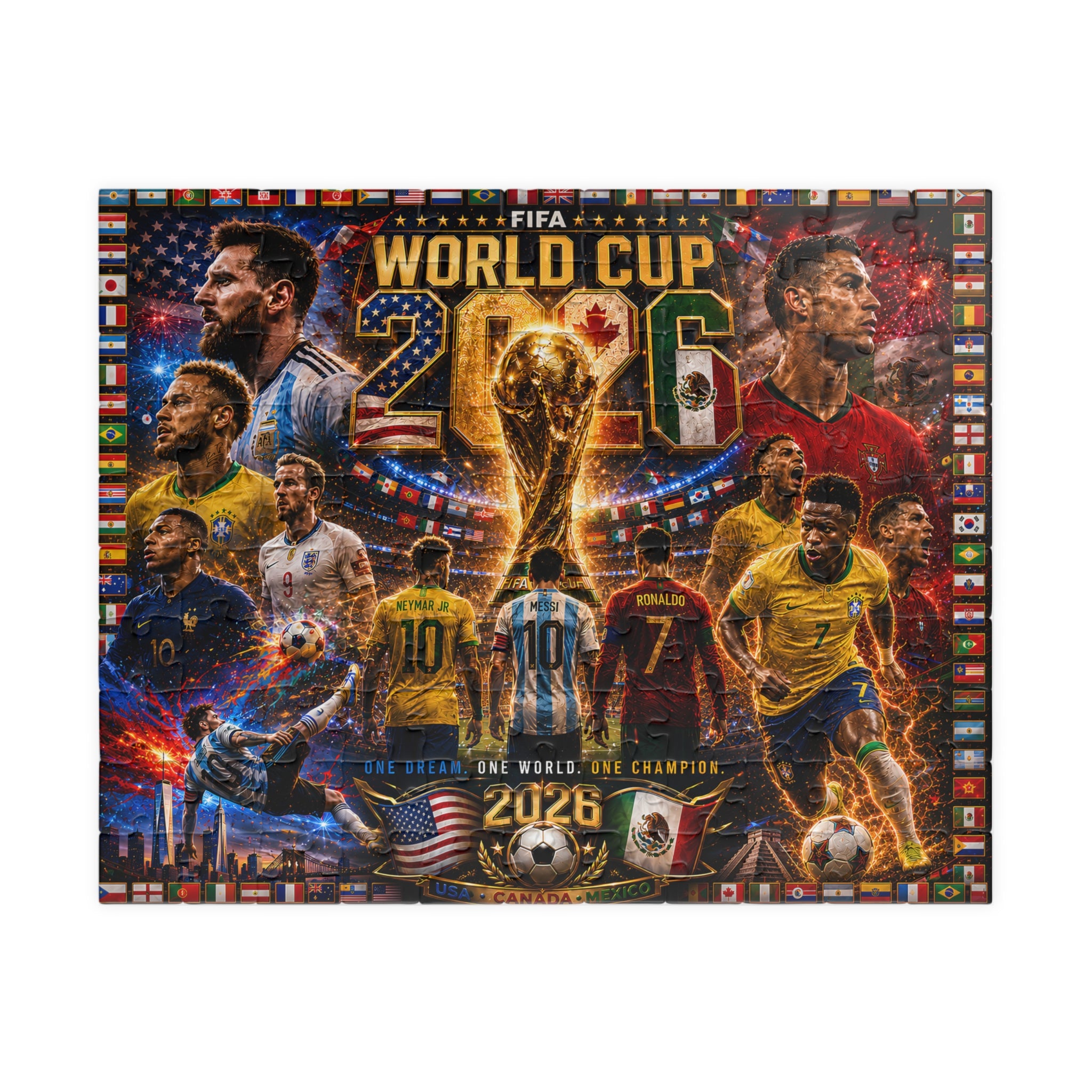 World Cup 2026 Soccer Collage Puzzle — FIFA Tournament Poster Jigsaw