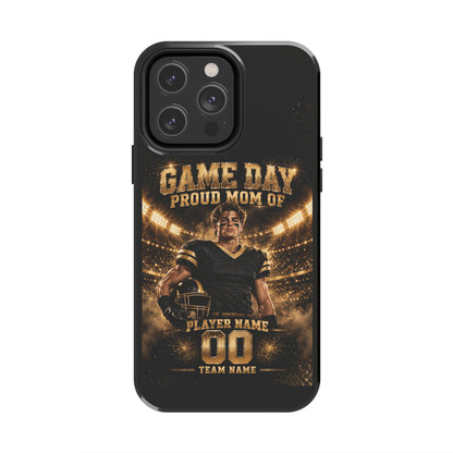 Personalized Game Day Proud Mom Photo Phone Case – Black & Gold