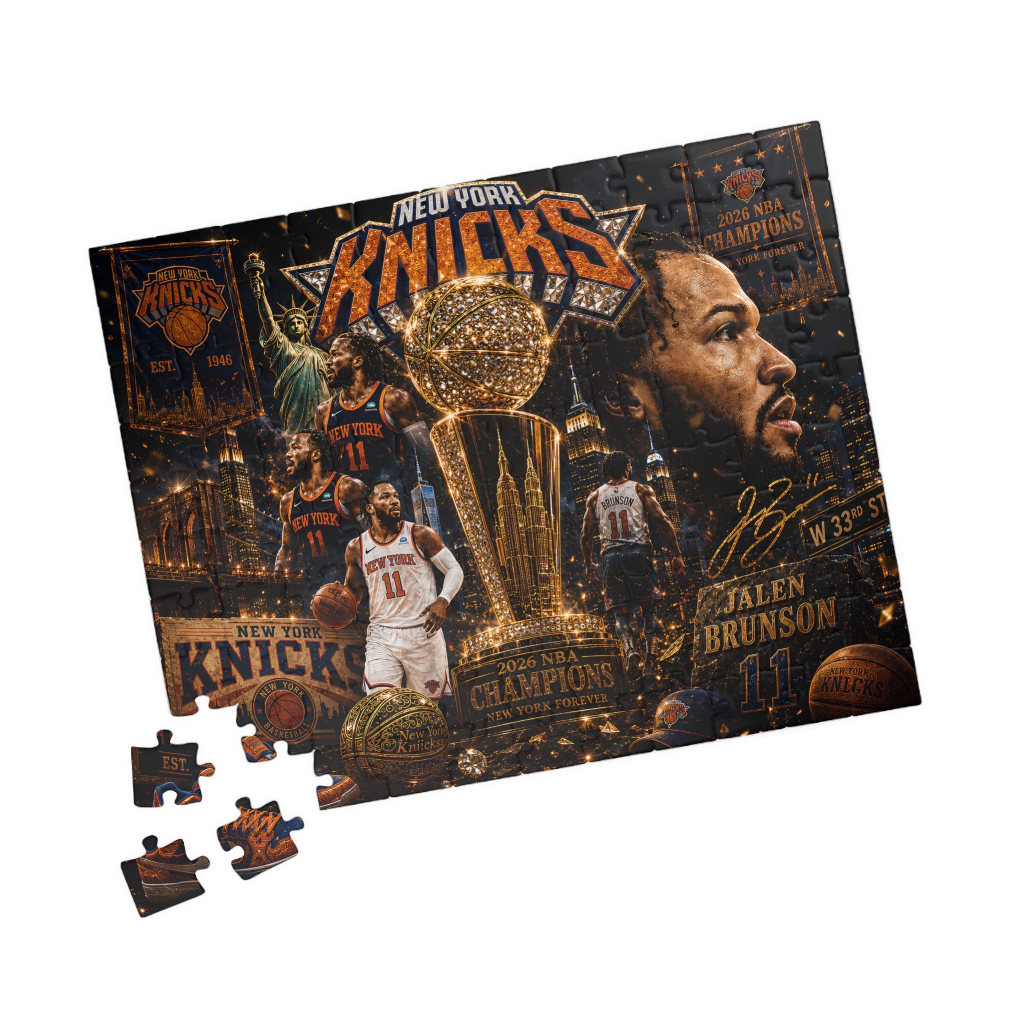New York Knicks Championship Collage Puzzle — V. Brunson Fan Jigsaw (110/252/520/1014 pcs)