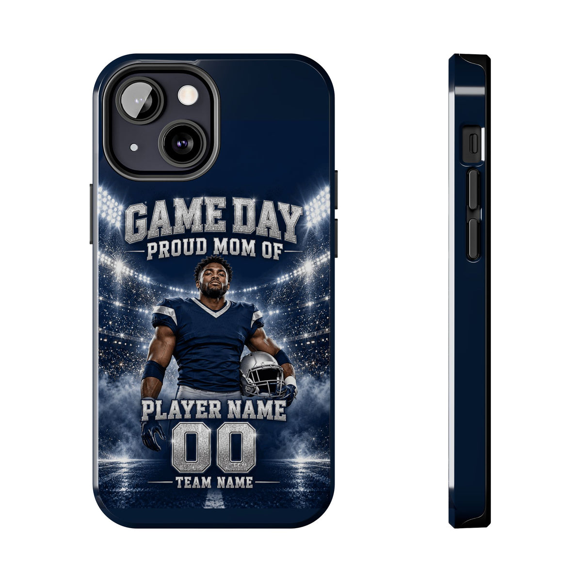 Personalized Game Day Proud Mom Photo Phone Case – Navy & Silver