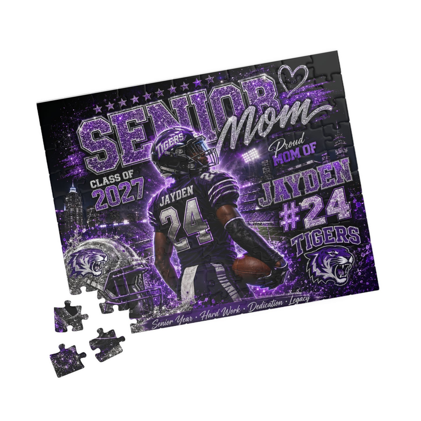 Personalized Senior Mom Football Puzzle, Custom Photo Player Gift, Class of 2027 Senior Night Gift, Football Mom Keepsake