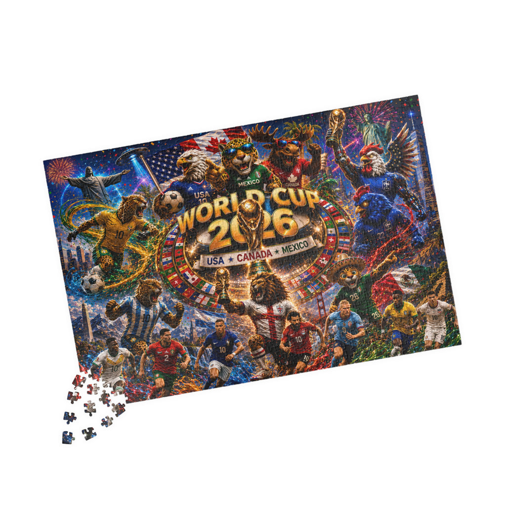 World Cup 2026 Soccer Collage Puzzle – USA Canada Mexico Stadium Celebration (110/252/520/1014 pcs)