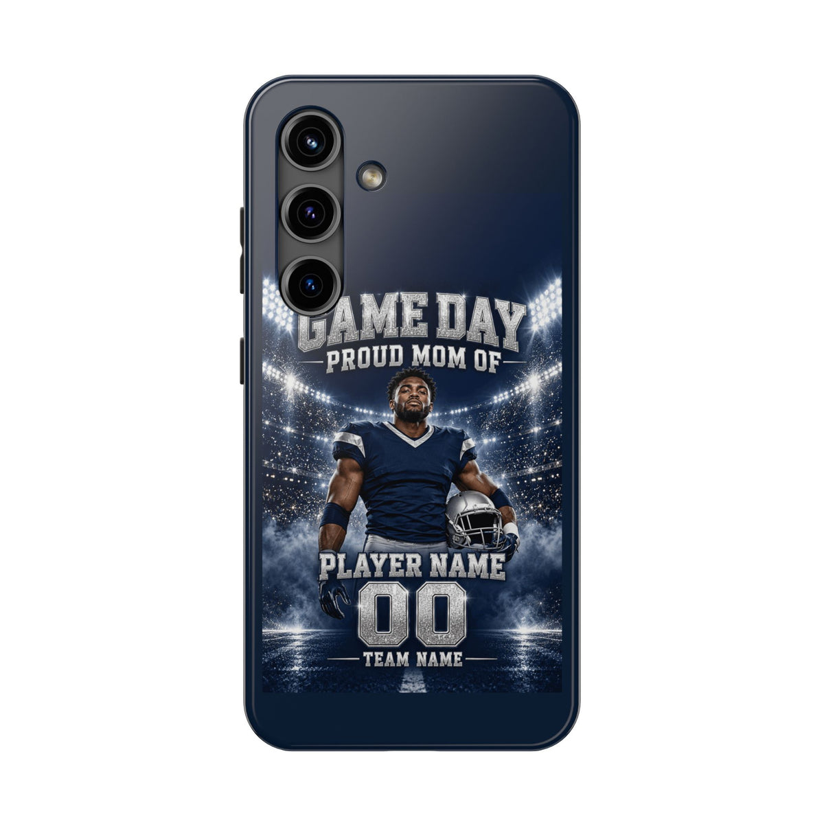 Personalized Game Day Proud Mom Photo Phone Case – Navy & Silver