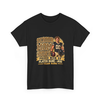 Personalized Senior Mom 2027 Leopard Football Photo Shirt – Gold Glitter Effect, Proud Mom of, Custom Player Name Number & Team