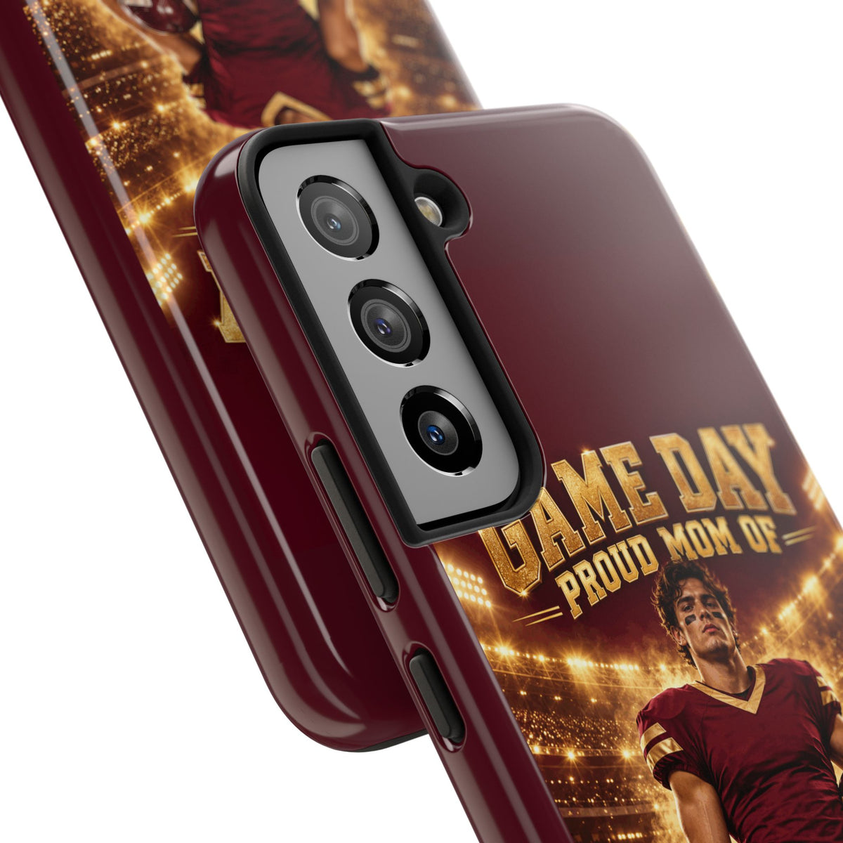 Personalized Game Day Proud Mom Photo Phone Case – Burgundy & Gold