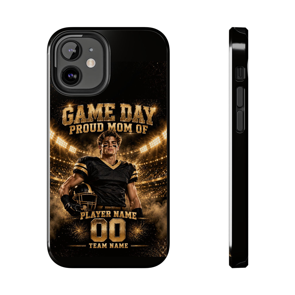 Personalized Game Day Proud Mom Photo Phone Case – Black & Gold