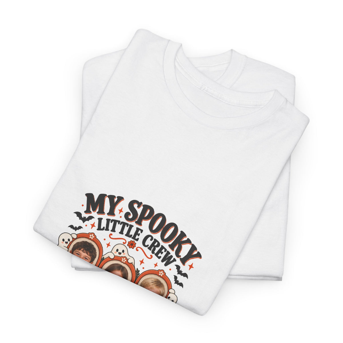 MY SPOOKY LITTLE CREW – Personalized Halloween Mom Photo T-Shirt – 3 Kids Photos & Names